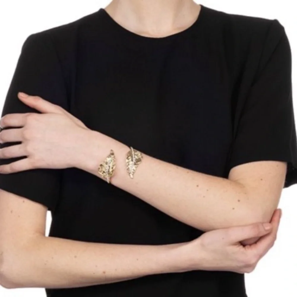 ALEXIS BITTAR • NEW Golden Swarovski Crystal Georgian Feather Bypass Bracelet